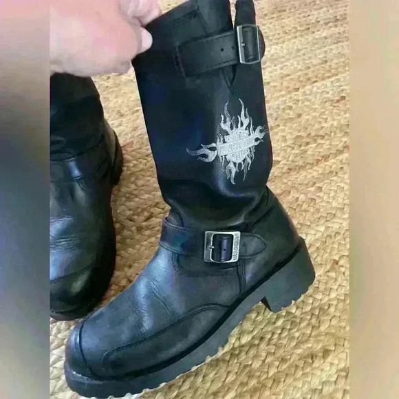 Harley Davidson Leather Embroidered Moto Boots Men’s US 9.5 EUR 42.5 - Picture 5 of 10